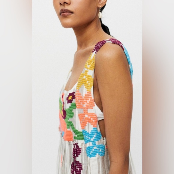 Urban Outfitters Multicolor Embroidered lined Maxi sundress size L side zip - Picture 1 of 12